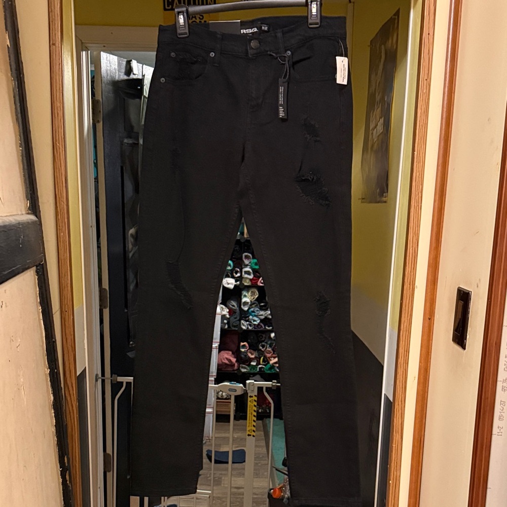 RSQ Distressed Black Skinny Jeans for Men